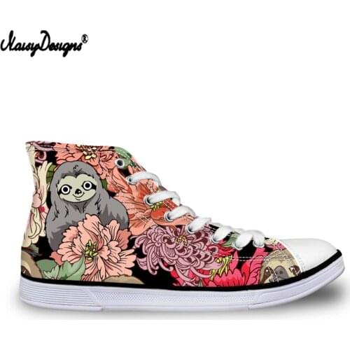 Noisydesigns 2021 High Top Casual Vulcanize Shoes for Men Cute Sloth Floral Print Boys Casual Sneaker Flats Canvas Shoes Female