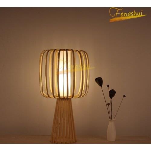 Chinese Wooden LED Table Lamp Nordic Retro Bamboo Woven Table Lights Lighting Bedroom Bedside Study Living Room Decor Desk Lamp