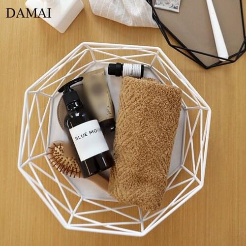 Modern Simple Iron Trays Decorative Geometric Line Fruit Basket Coffee Table Desktop Teacup Mug Sundries Storage Tray Home Decor