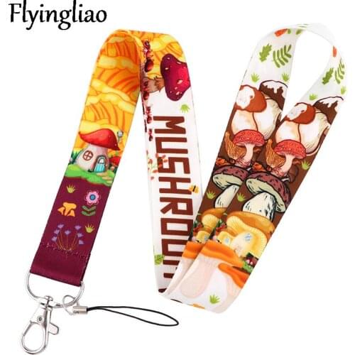 Cute Cartoon Mushroom Keychain Lanyards Id Badge Holder ID Card Pass Gym Mobile Phone Badge Holder Key Strap webbings ribbons