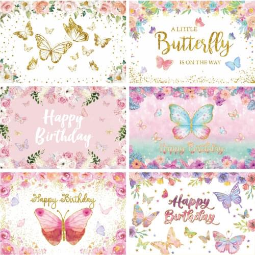 Cartoon Backdrop Photography Birthday Party Butterfly Flowers Gold Dots Poster Baby Shower Photo Background For Photo Studio