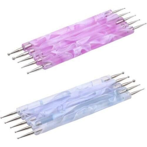 5Pcs/ Set UV Gel Painting Nail Art Dotting Pen Acrylic Handle Rhinestone Crystal Brush Salon Decoration Manicure Tools Kit