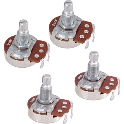 Set of Four (4X) 500K LONG Split Shaft Audio Taper Low Friction Potentiometers