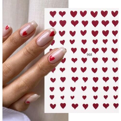 Red Black Heart Design 3D Nail Sticker Love Letters Self-Adhesive Sliders For Nails Summer Leaves Nail Decals Manicures Wraps
