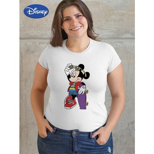 Disney Mickey Plus Size Skateboard Wear T Shirt Femme I Am Cool Tshirt Branded Fat Girls Can Do Anything Short Sleeve Fashion