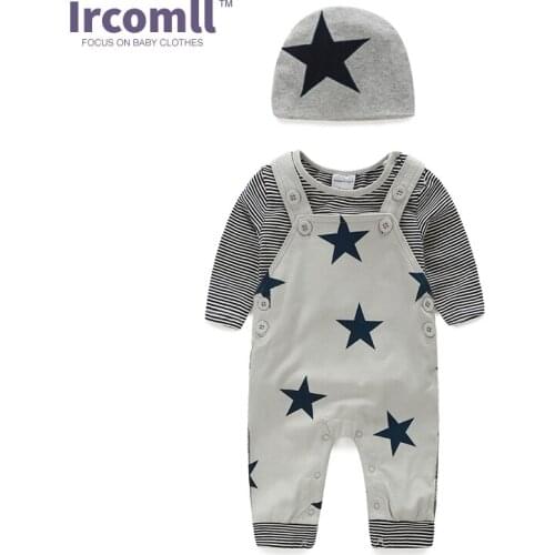 Spring Newborn Baby Boy Girl Clothes Cotton 3 Piece Romper Clothes Fashion Stripe Stars Vest Romper