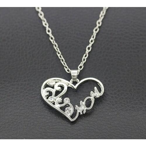 Mom necklace choker ladies rhinestone pendant heart shape necklace mothers day gift I love mum