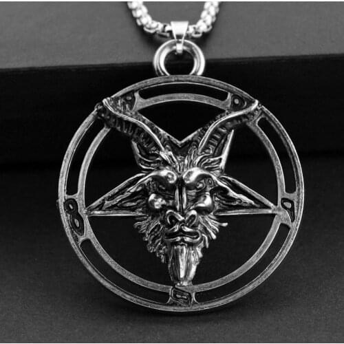 Baphomet Inverted Goat Head Pentagram Pendant Necklace Baphomet LaVeyan LaVey satanic Occult Punk Necklaces For Men