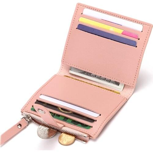POOLOOS Pink Credit Card Holder For Women With Zipper Pocket Leather Small Business Card Holders Men Wallet With Hasp Red Black
