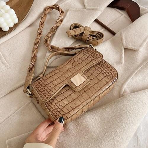 Popular texture twist shoulder strap crocodile pattern small square bag female new fashion one-shoulder messenger handbag