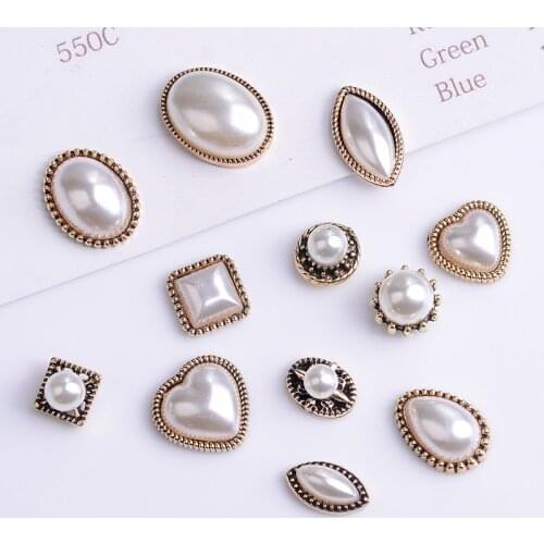 New Set 10Pcs Mini Bronze Alloy Ivory Faux Pearl Button Wedding Decoration DIY Flatback Clothing Scrapbooking Crafts Accessories