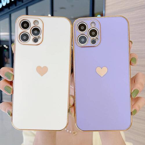 Luxury Electroplated Love Heart Square Phone Case For iPhone 11 12 Pro Max XS Max X XR 7 8 Plus SE2020 Soft Silicone Back Cover