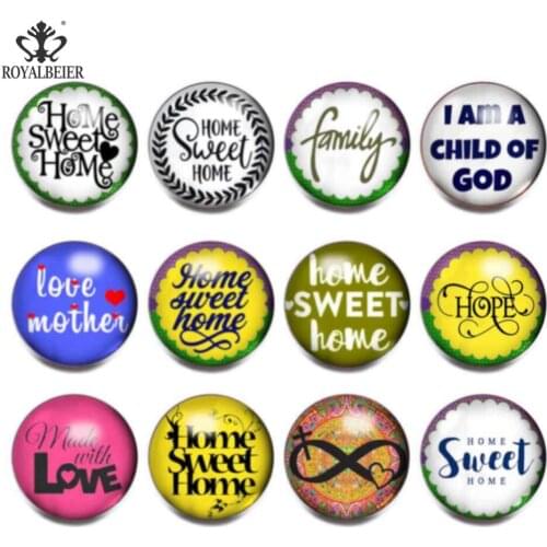 Royalbeier 12pcs/lot Mixed Glass Blessing Greetings Snap Button Mixed Styles DIY 18MM Snaps Jewelry Fit Snap Bracelet&Bangle