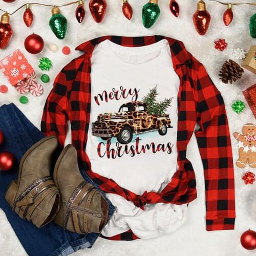 Christmas Tree plaid Leopard print t shirt women short sleeve white tee shirt female casual tshirt women tops christmas clothes