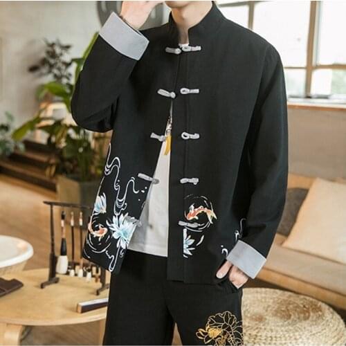 Traditional Chinese Style Shirts Print Hanfu Men Blouse Tang Suit Men Kung Fu Clothes Tops Jacket Cheongsam New Year Coats
