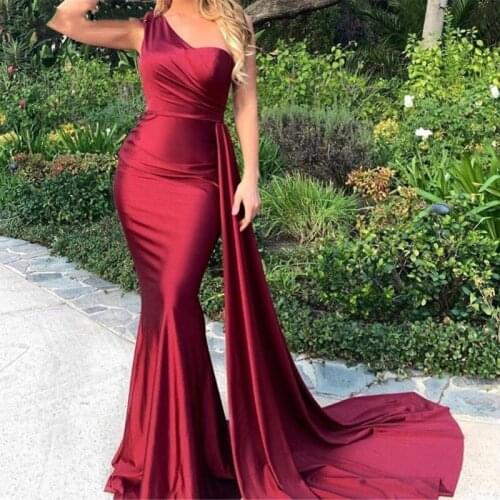 Sevintage Simple Mermaid One Shoulder Long Prom Dresses Satin Women Evening Gowns Over Skirts Sweep Train robe de soiree 2020