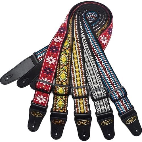 Vintage Flowers Stripes Guitar Strap with Woven Embroidery Fabrics for Guitar Bass 5 Colors Optional