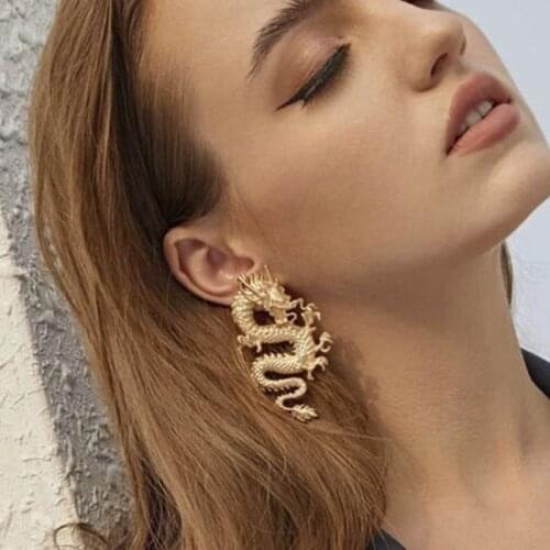 Vintage Chinese Style Dragon Stud Earrings for Female Trendy Punk Personality Animal Totem Earrings Statement Jewelry Gift
