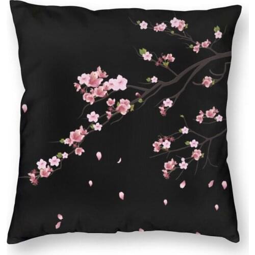 Japanese Sakura Branch Square Pillowcover Decoration Flowers Floral Cherry Blossom Cushion Cover Throw Pillow for Car Printing