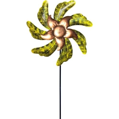 Green Leaf Sun Flower Wind Spinner Rotating Windmill Stake Garden Decor Iron Lawn Insert Decor Stake Yard Patio Vertical
