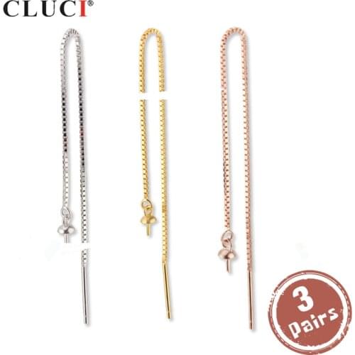 CLUCI 3 pair wholesale 925 Sterling Silver Earrings for Women Long Pearl Mountings Silver 925 Ear Line Earrings Jewelry SE121SB