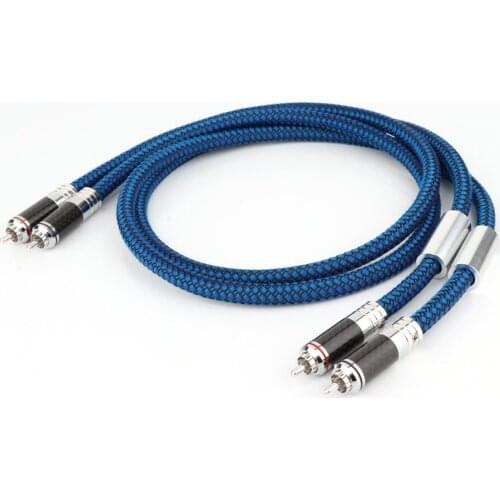 1pair Hi-end Silver plated RCA cable With Carbon fiber Rhodium plated RCA plug Hifi Audio RCA to RCA Male Extension Cord Cable