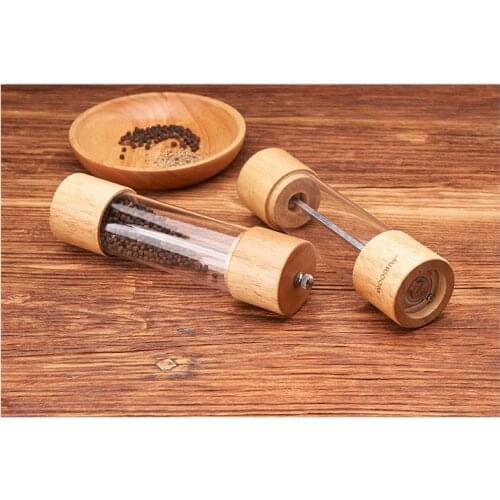 10pcs/lot Wooden Pepper Mills Full Transparent Wood Grinder Black Pepper Seasoning Bottle Manual Masher lin3796