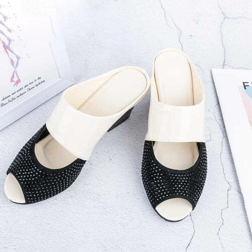 2021 Fashion Women Summer Patent Leather Sandals Sexy Peep Toe Cut Out High Heels Flip Flops Female Party Shoes Woman