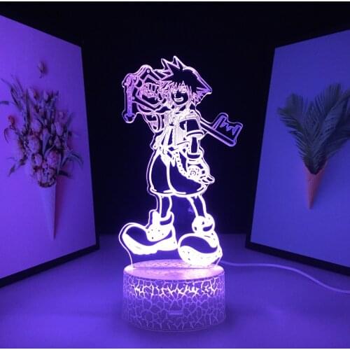 Smiling Boy Shoulders Huge Key 3D LED Lamp White Cracked Base Acrylic Light Guide Plate Night Light for Festival Birthday Gifts