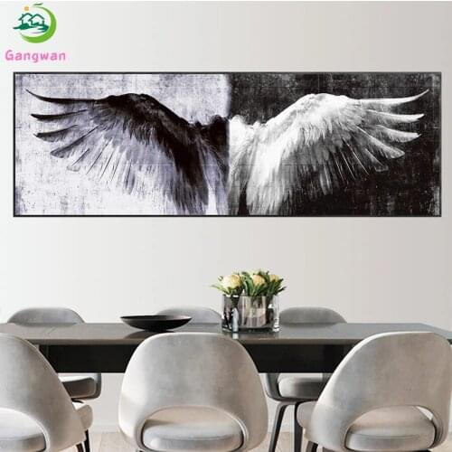 5D DIY Diamond Painting Black and white wings Retro Art Mosaic Handicrafts diamond embroidery Living Room big size Home Decor