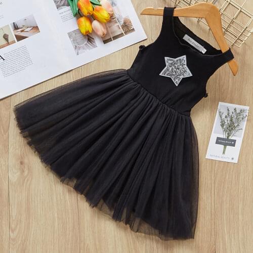 Bear Leader Girls Dresses 2021 Summer Mesh Sling Girls Clothes Star Princess Dress Sleeveless Kids Dresses For Girls Star