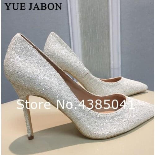 White Glitter bling bling wedding shoes 8/10/12 cm high heel pumps sexy stiletto heels party shoes for women Pointed Toe