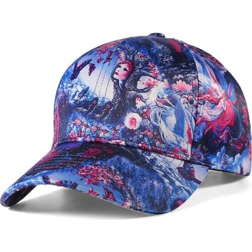 Baseball Cap Snapback Women Men Dad Hat Curved Bill Blue Adjustable 3D Print Sports Outdoor Summer Accessory