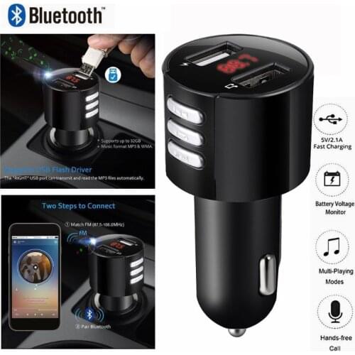 Handsfree Bluetooth 4.2 FM Transmitter Modulator Car Charger 3.1A Dual USB Adapter Car MP3 Player Wireless Receiver Black