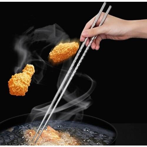1 Pair New Stainless Steel Long Chopsticks Kitchen Cooking Tools Deep-fried Noodles Chopsticks