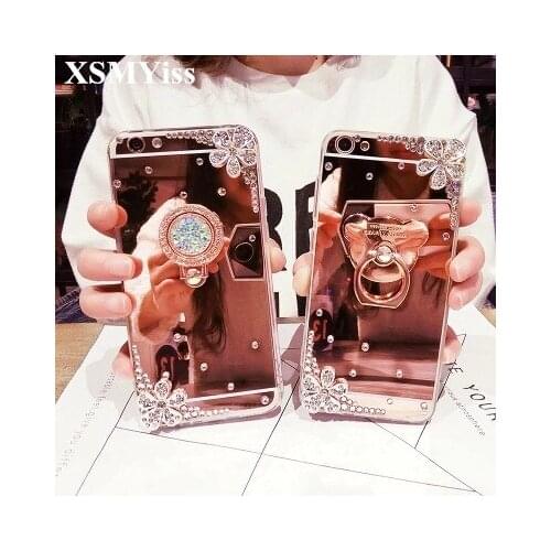 XSMYiss For Samsung A8 A6 PLUS A50 A70 j5 j7 2017 j6 j8 2018 Luxury Bling Rhinestone Diamond Soft Mirror Ring Holder Phone Case