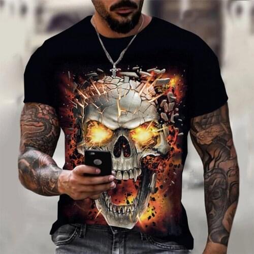 Gothic Heavy Metals T shirt for men combo male fashion flame skull horror t-shirt man oversize locomotive collar European size