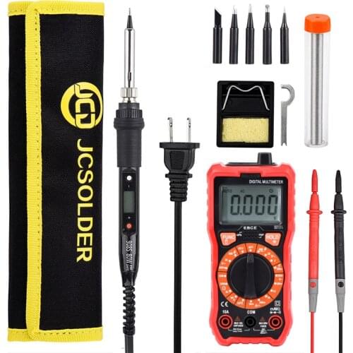 JCD LCD 80W Soldering Iron 908s with Digital Multimeter 6000 Counts AC/DC Voltage Meter Welding Soler Iron Tips Repair Tools
