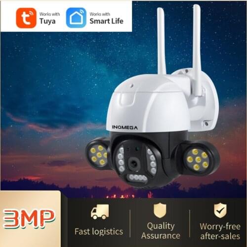 INQMEGA 3MP TUYA Security Protection Courtyard Camera Day and Night Full Color Humanoid Detection Sound and Light Alarm