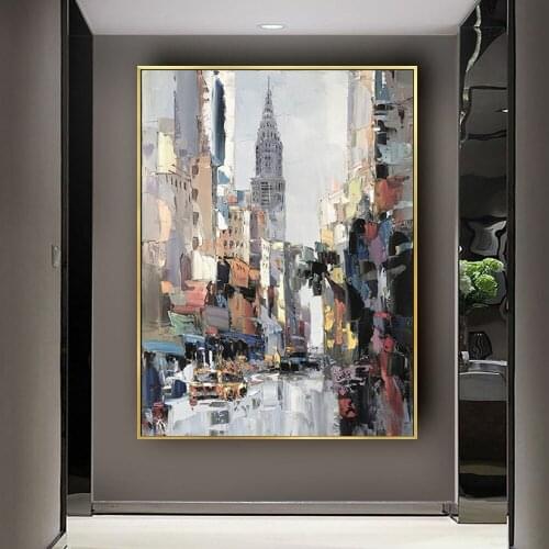 Hot Selling High Quality Hand-painted Abstract New York City Oil Painting on Canvas Abstract Cityscape Oil Painting for Decor