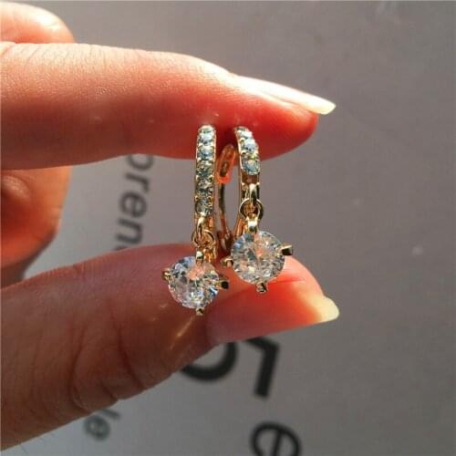 Cute Female Small Round Hoop Earrings Yellow Gold Color Zircon Stone Earrings For Women Fashion Party Double Wedding Earrings