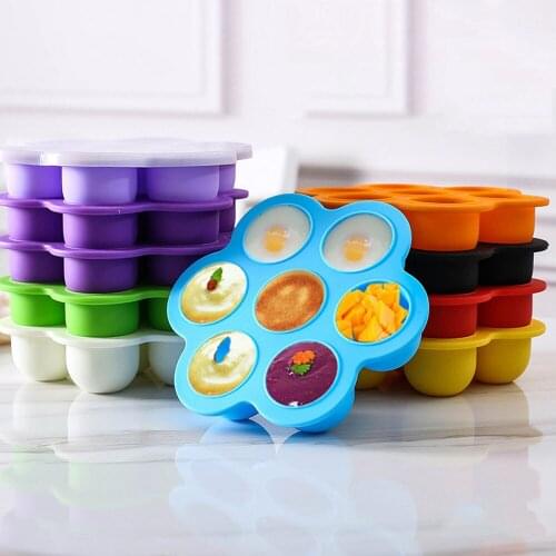 Multifunction 7 Cells Egg Bites Molds Safety Silicone Baby Food Container Breast Milk Storage Box Reusable Freezer Tray Crisper