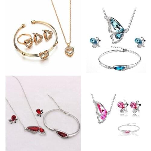 Fashion Women Girls Kids XMAS Jewelry Set Gift Necklace Bracelet & Earrings Ring
