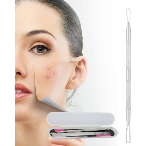 Stainless Steel Blackhead Removal Tool Kit Curved Tweezers+Looped Double-end Pimple Extractor