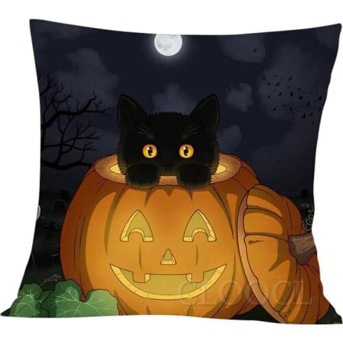CLOOCL Halloween Theme Pillow Cases Pumpkin Lantern Little Kitten Print Festival Party Pillow Cover For Bedroom Car Sofa