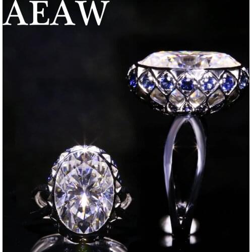 7CTW 14mm Oval Cut Engagement&Wedding Moissanite Natual Sapphire Ring Double Halo Ring Genuine 18K Gold Solid for Women