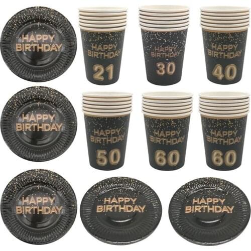 Happy Birthday 21 30 40 50 60 Paper Plates Cups Adult Birthday Party 30th 40th 50th Anniversary Disposable Tableware Suppliies