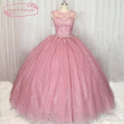 SuperKimJo Detachable Skirt Prom Ball Gown Lace Applique Sparkly Dusty Pink Prom Dress Vestido De Festa De Longo