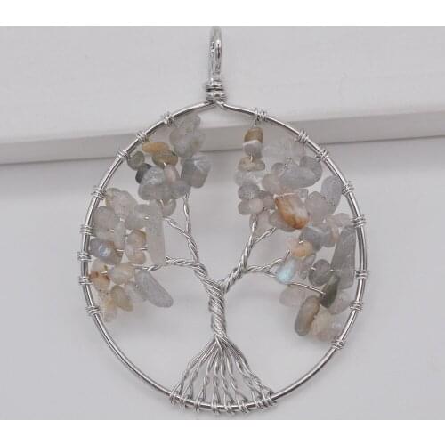 Natural Lucky Tree of life - Labradorite Wire Wrap GEM Pendant Jewelry S600