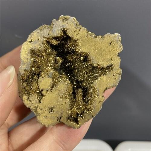 Natural Angel Aura Agate Geode Crystal Mineral Specimen Clusters Electro Plating goldenTitanium CoatingGift